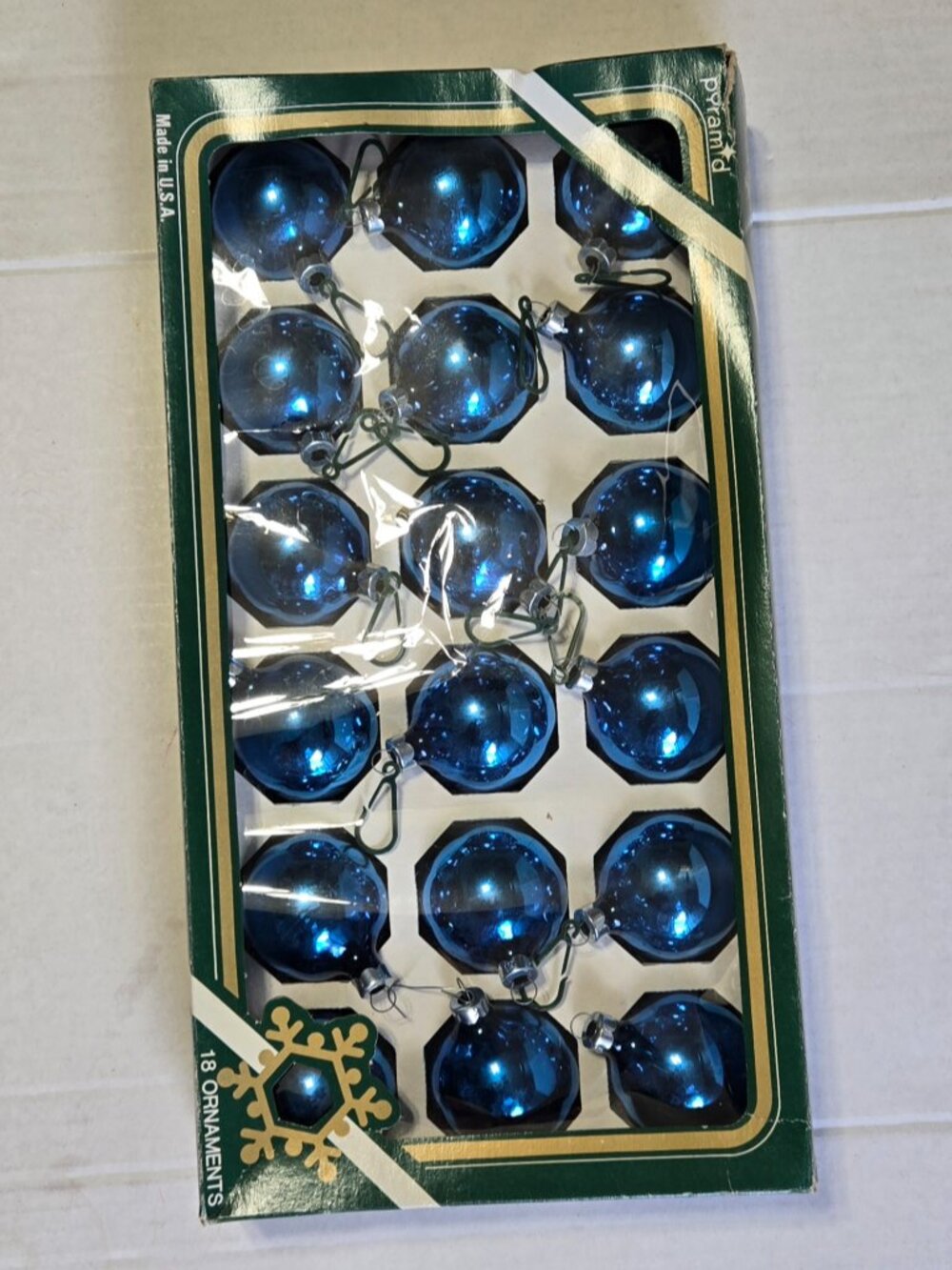 Vintage Pyramid Rauch Cobalt Blue Glass Christmas Ornaments Box of 18 USA